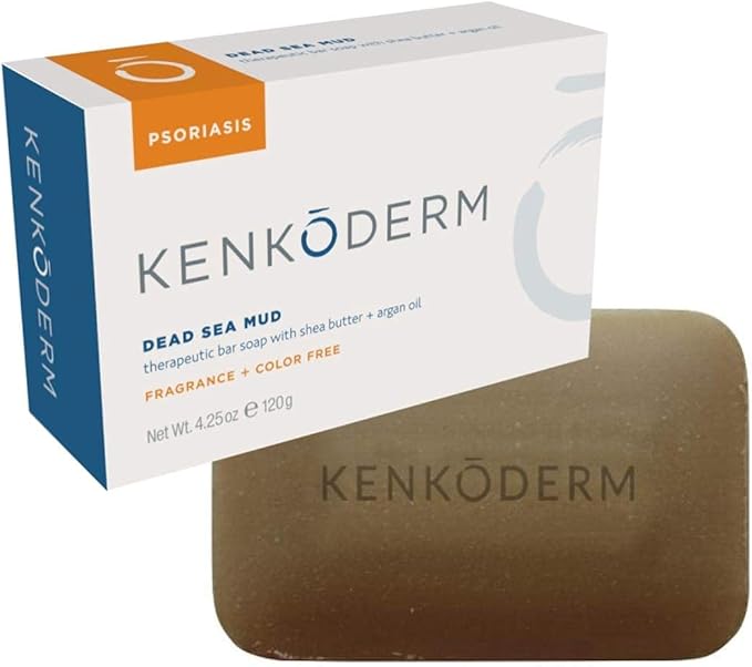 Kenkoderm Psoriasis Dead Sea Mud Soap with Argan Oil & Shea Butter, Natural Exfoliating Body & Face Cleanser for Sensitive Skin, Fragrance & Color-Free, 4.25 Ounce, 1 Bar - Image 2